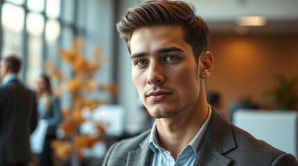 Handsome young business man standing confident in the office