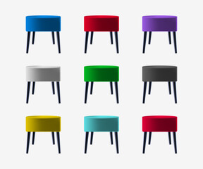 Color soft stool set. Soft piece of furniture, front view