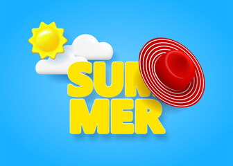 Summer vacation poster with 3d objects