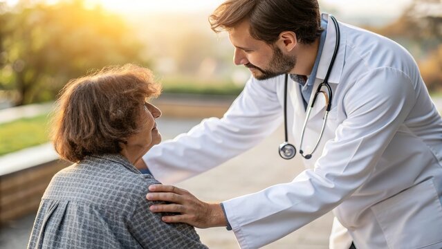 National Doctor's Day, Compassionate healthcare professional providing emotional support to senior patient.