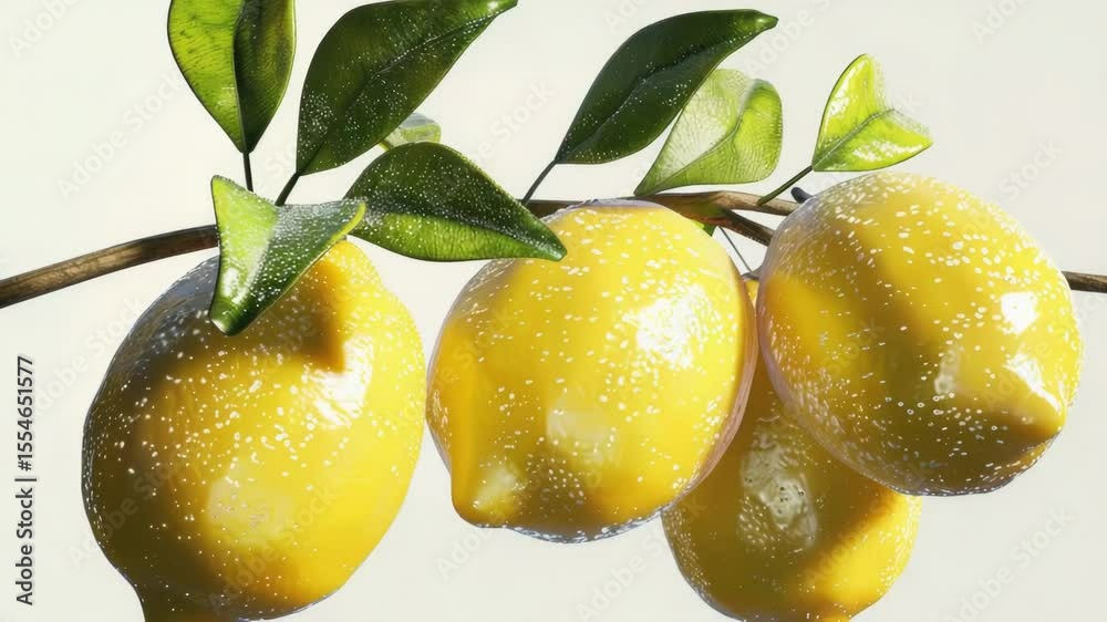 Poster Fresh lemons hang from a tree branch, perfect for using in cooking or as decorative element