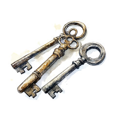 Keys Access Or Knowledge, watercolor painting vector, isolated on a white background.