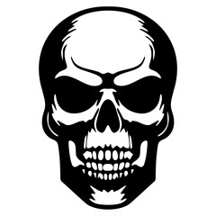 Minimalist Devil Skull Stencil - Black and White Vector with Curved Horns and Hollow Eyes for Tattoos, Posters, and Gothic-Themed Graphic Designs