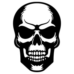 Minimalist Devil Skull Stencil - Black and White Vector with Curved Horns and Hollow Eyes for Tattoos, Posters, and Gothic-Themed Graphic Designs
