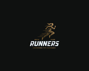 Fast sporty woman runner logo template for running race competition