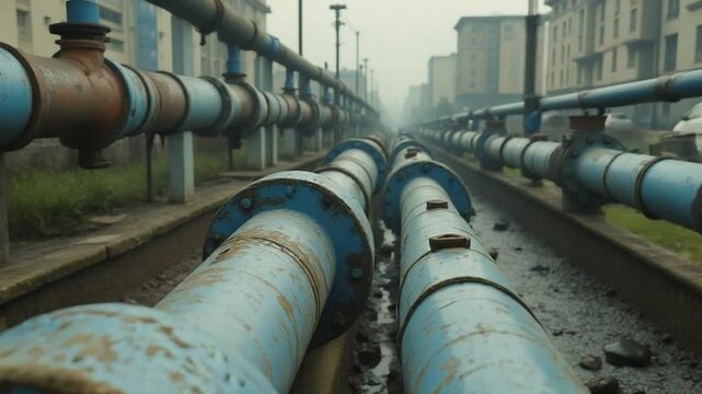 Large Industrial Water Pipes Running Parallel Outdoors