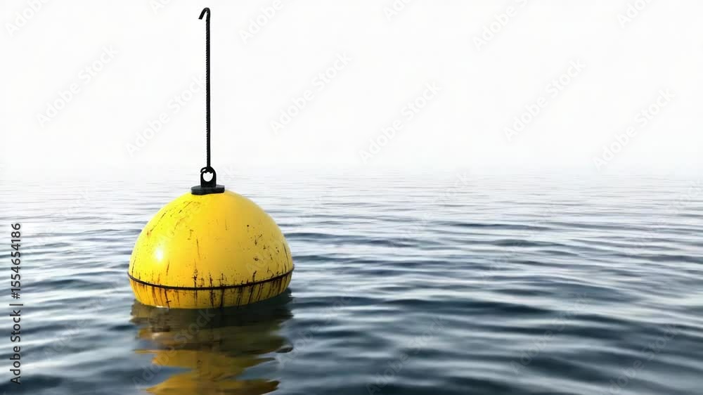 Poster a bright yellow buoy floats calmly on the surface of the ocean, with waves gently lapping against it