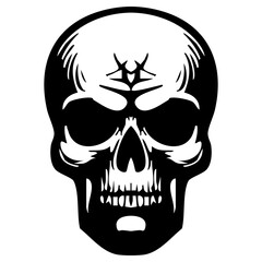 Angry Skull Stencil with Intense Eyebrows - Bold Black and White Vector Design for Tattoos, Stickers, Streetwear, and Dark Gothic Art Projects