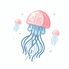 Transparent jellyfish image with simple and minimalist flat design using a white background