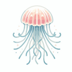 Transparent jellyfish image with simple and minimalist flat design using a white background