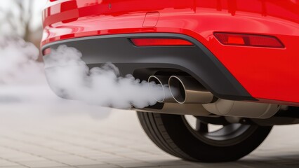 Vehicle Emission and Exhaust System of a Red Car