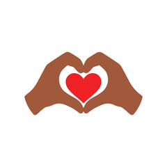 A colorful vector illustration where hands forming heart shape
