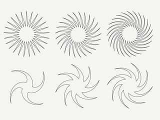 Obraz premium Line Swirl Vortex Symbol. Circular Radial Outline Spiral Star Silhouette. Motion Optical Illusion Ray Sign. Whirlwind Abstract. Minimalist Graphic Stylized Twirl Curve Contour. Vortex Rotating Icon