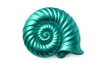 Obraz premium Metallic turquoise nautilus shell isolated on transparent background, showcasing its intricate spiral structure