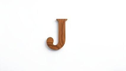 A single wooden letter j with a curved tail sits on a clean white background with subtle shadows