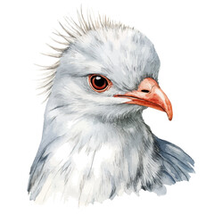 Kagu Close Up, watercolor vector, isolated on a white background.