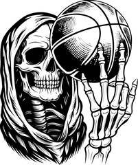 SVG of an urban gangster skeleton with a bold skull design in street style. 
 Detailed Vector Illustration of a Basketball Player Skeleton