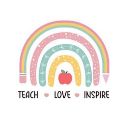 Fototapeta premium teach love inspire teacher rainbow background illustration design