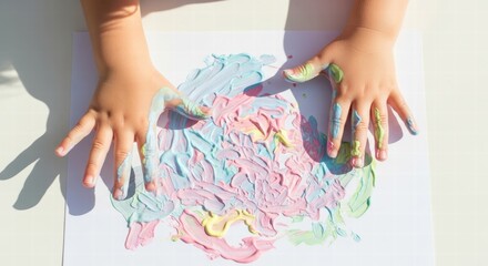 Finger Painting with Pastel Paint on White Paper