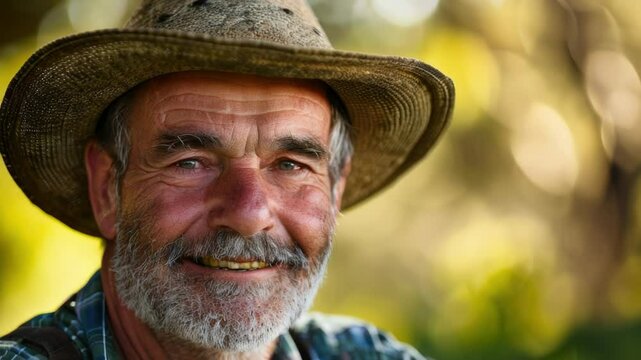 A person wearing a hat and a plaid shirt, outdoors