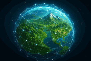 Obraz premium Futuristic Digital Earth Globe with Connection Network Technology Concept Illustration