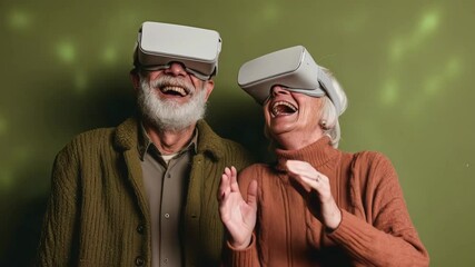 Senior Couple Using Virtual Reality Headsets Enjoying Immersive Technology Experience
 - Powered by Adobe