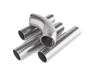 Steel metal pipes, industrial products, Galvanized and stainless, 3D rendering.