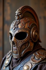 Ornate Bronze and Gold Skull Helmet Close Up