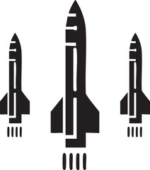 Obraz premium Modern Minimalist Missile Icon – Black Silhouette on White Background