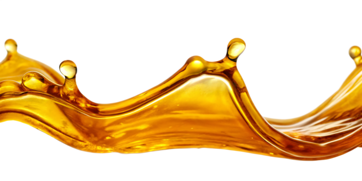 Golden liquid splash wave isolated on a transparent background fluid