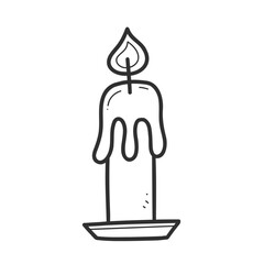 Candle in linear doodle style vector illustration isolated on a white background. Black and white illustration.