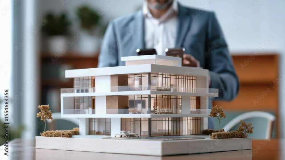 Aufkleber a miniature architectural model displayed on a tabletop, suitable for illustrations and presentation