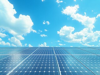 Green energy concept: solar panels on a house roof with blue sky