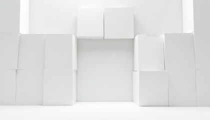 White cubic shapes arranged in a minimalist design.