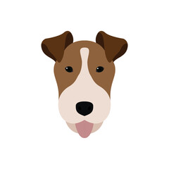 Flat vector portrait of a happy dog with a unique stripe on face.
