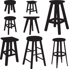 wooden stool chairs silhouette vector design set