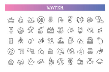 Water line icons set. Linear icon collection