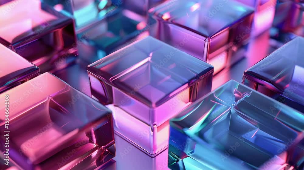 Poster A stack of transparent glass cubes in different sizes and shapes, creating a geometric pattern