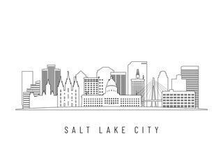Naklejka premium Detailed Salt Lake City skyline vector illustration. Salt Lake City buildings in line art style, perfect for modern designs.