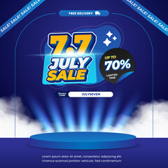 7.7 July Shopping day Sale discount deals Editable text effect Exclusive Dark Blue gradient with showcase stage Promotion banner template