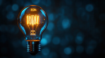 modern light bulb shining brightly in dark space, symbolizing innovation and new ideas with empty space for text