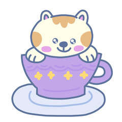 Cute cat in teacup 