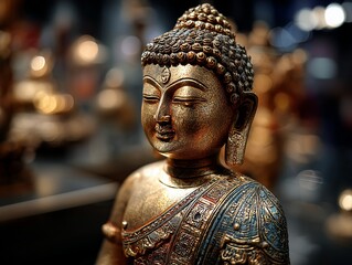 Golden Buddha statue, serene expression