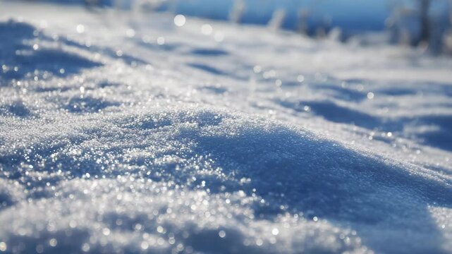 Close-up of sparkling snow on a sunny winter day, camera panning smoothly to the right. Perfect for Christmas and New Year projects.