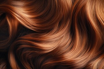 Fototapeta premium Luxurious Flowing Copper Waves: A Close-Up Exploration of Silky Hair Textures and Vibrant Colors in Haircare and Styling Perspectives