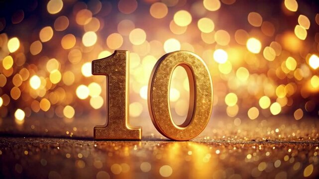 Elegant golden ten with glittering background and sparkling surface for anniversary celebration