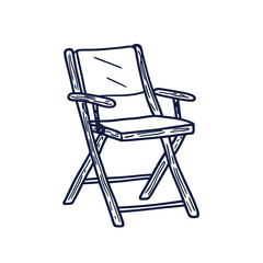 Fototapeta premium Hand-drawn director's chair sketch isolated on white background, wooden folding chair with armrests and fabric backrest, simple line art illustration for film and theater seating concept