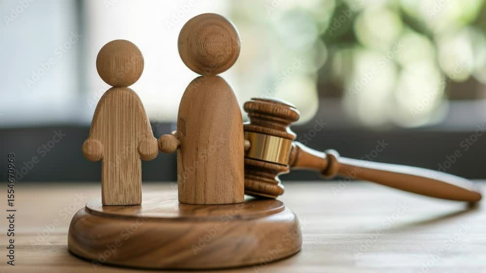 Poster a wooden judge gavel and a pair of small figurines sit on a table