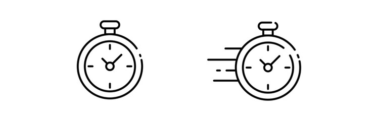 Stopwatch icon set, outline timer icons, fast motion stopwatch, quick time icon, chronograph symbols, countdown icon set, minimalist line style stopwatches