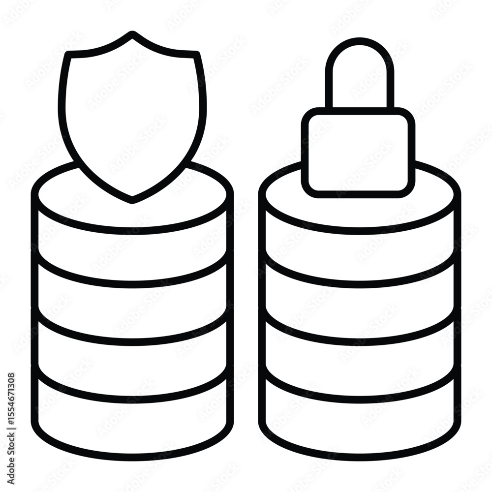 Poster protected and locked database arrays thin line icon, neural dataset concept. vector graphics. secure